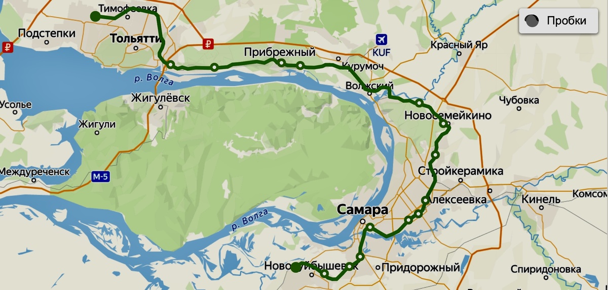 Маршрут Ласточки Новокуйбышевск - Тольятти