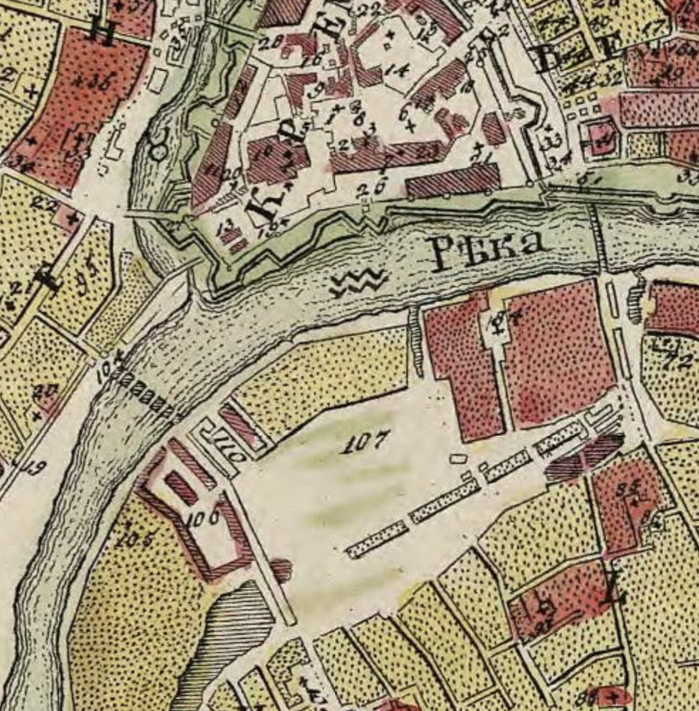 Будущая набережная на плане Москвы 1739 года. С сайта www.retromap.ru.