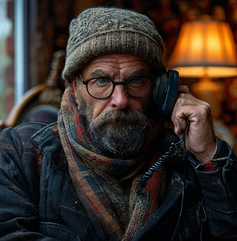 Здесь Шедеврум видит так. Мошенники звонят пожилому человеку.