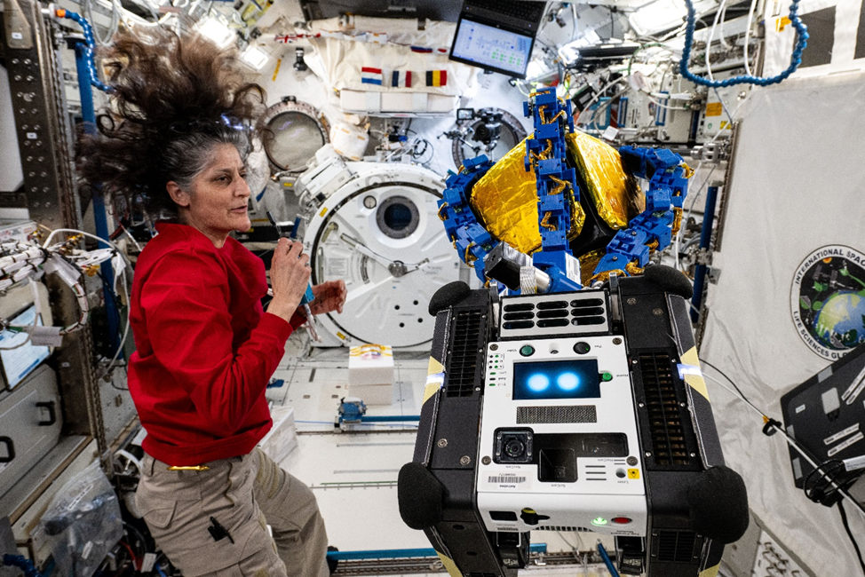 Сунита Уильямс проводит эксперимент Astrobee-REACCH. Фото: nasa.blog.com