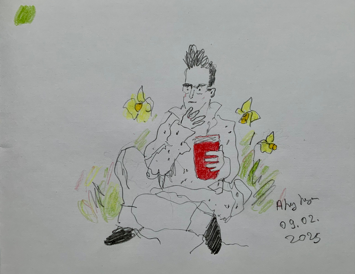 Портрет Моррисси с книгой и нарциссами 