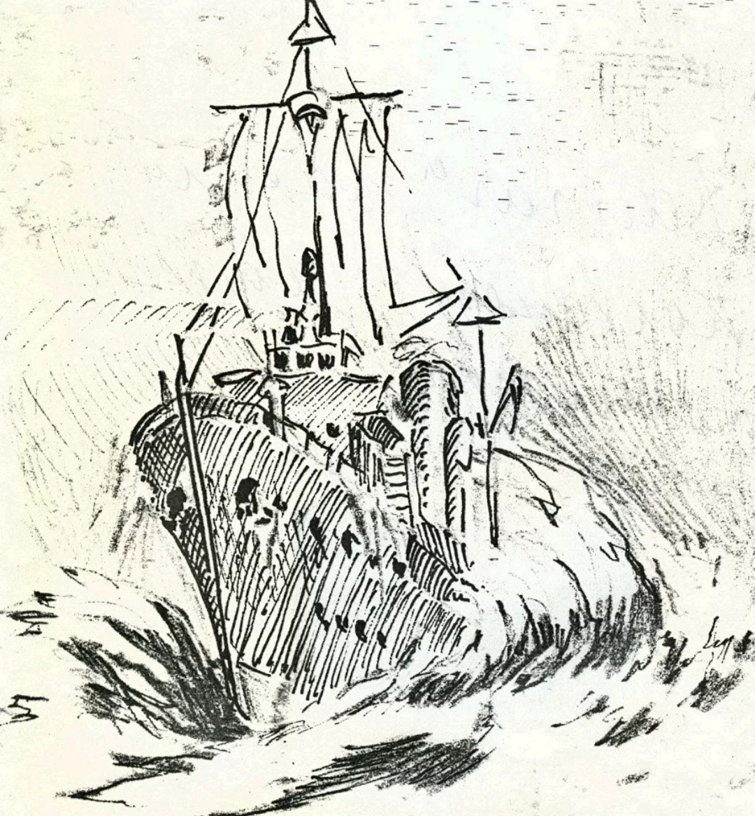 "«Вайгач» идёт на помощь", 1952, рисунок В.Конецкого