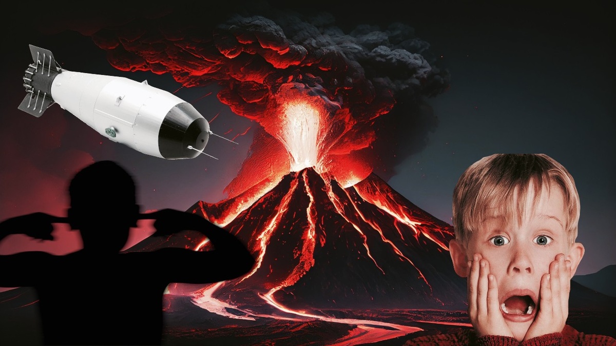 Извержение Кракатау и причём здесь ядерная бомба? Собственный коллаж.