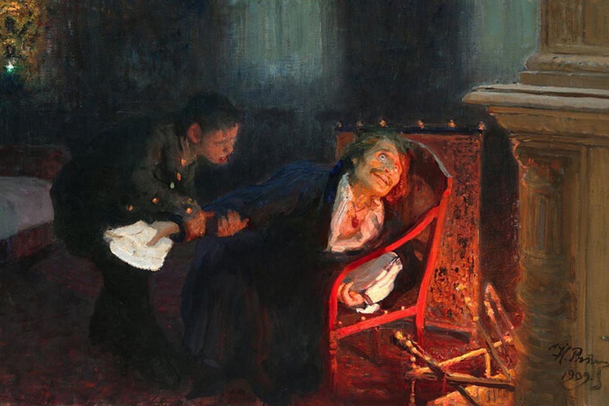    И. Репин. "Самосожжение" Гоголя. 1909 год.
