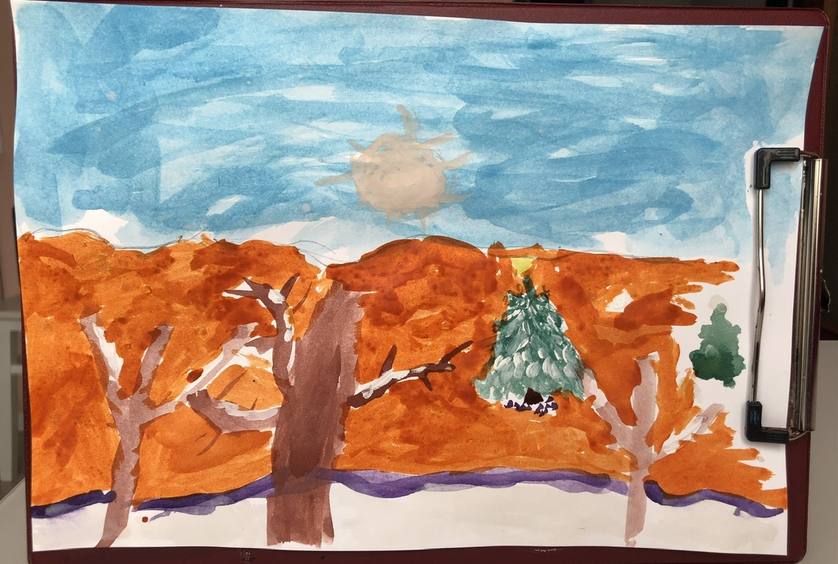 Лиза, 6 лет, зимний пейзаж.