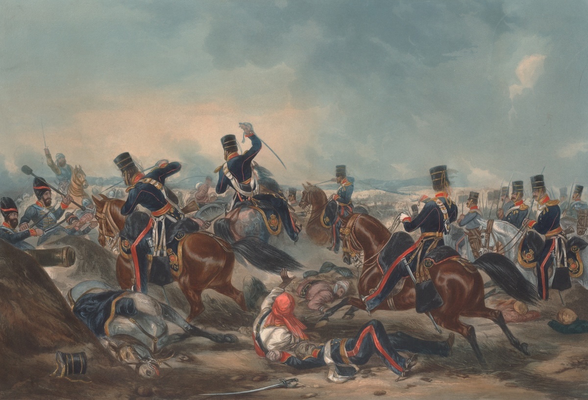 Атака 3-го королевского полка легких драгун в битве при Ферозешухуре , Генри Мартенс, 1847 год. Гравюры, рисунки и акварели из военной коллекции Энн С.К. Браун.