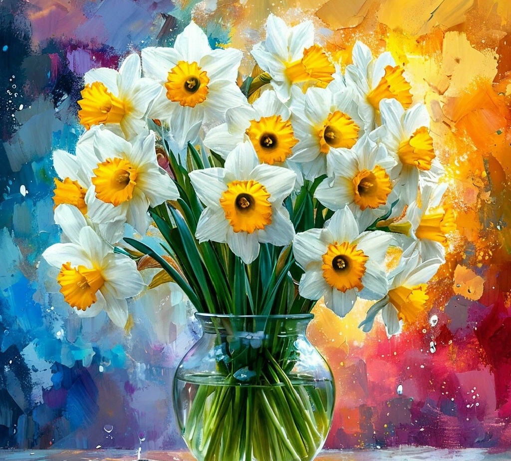 фото создано нейросетью: нарциссы, картина