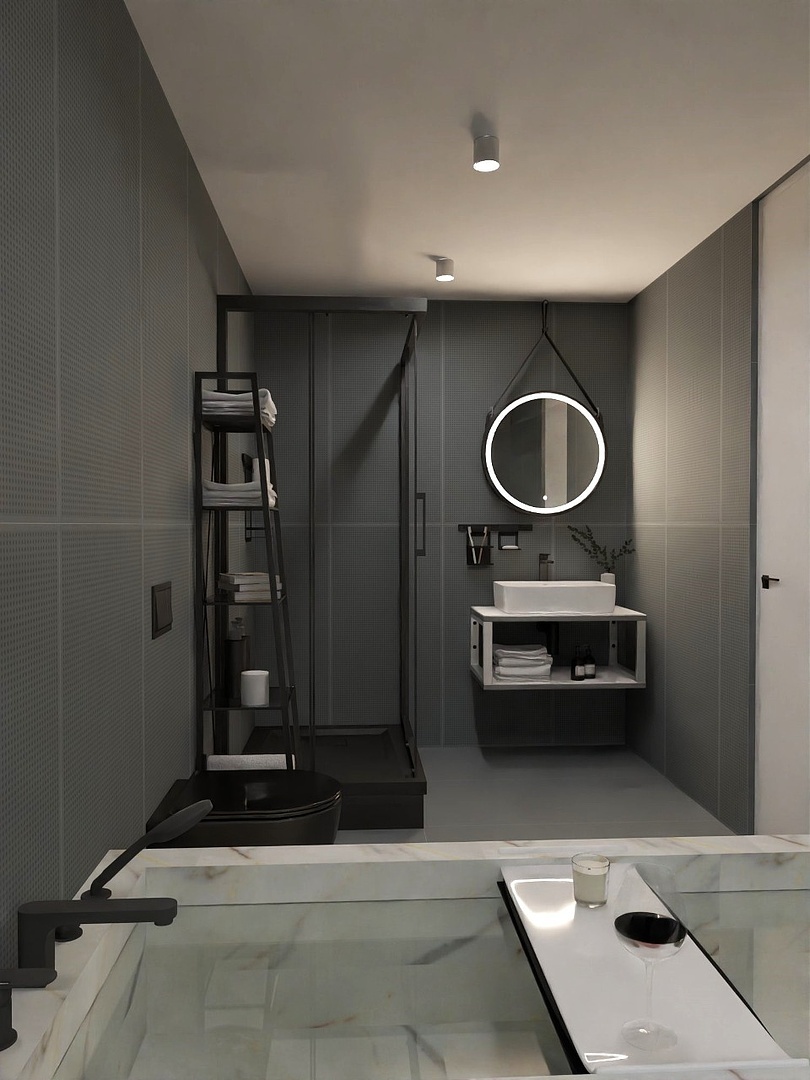 Керамогранит в дизайне ванной комнаты, проект «Дали Керамика»