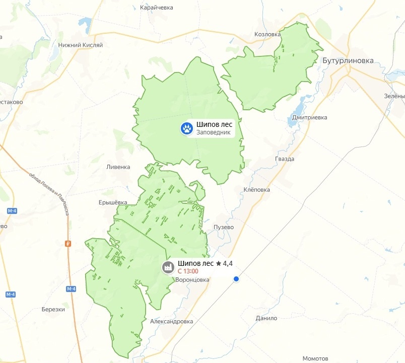 Шипов лес на карте
