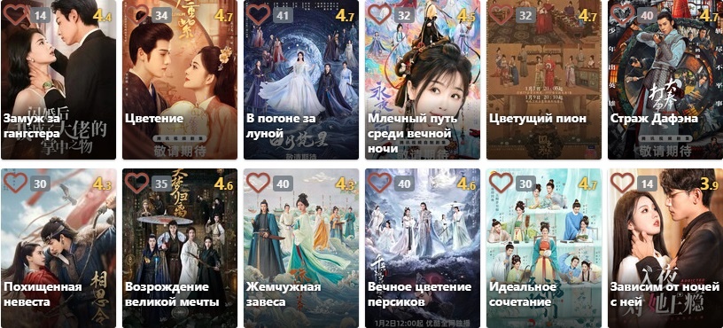 Китайские хиты по версии ДорамаТВ на момент 11.02.2025