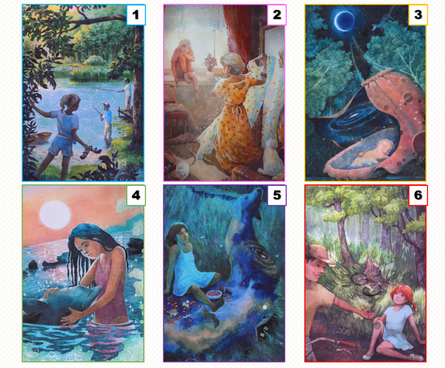 6 случайных карт из колоды «Женские инициации. Девочка» М. Хомяковой. Коллаж мой 