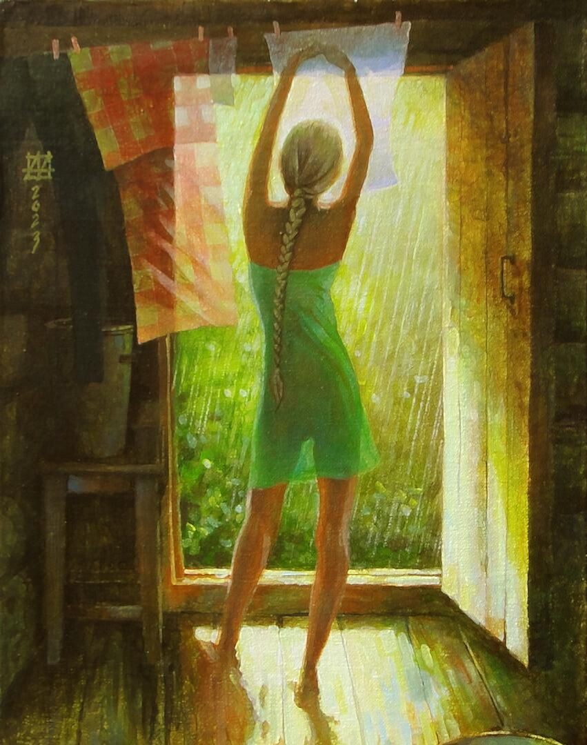 КАРТИНА ХУДОЖНИКА АНДРЕЯ ЮРЬЕВИЧА АНДРИАНОВА ПОД НАЗВАНИЕМ " ГРИБНОЙ ДОЖДИК "