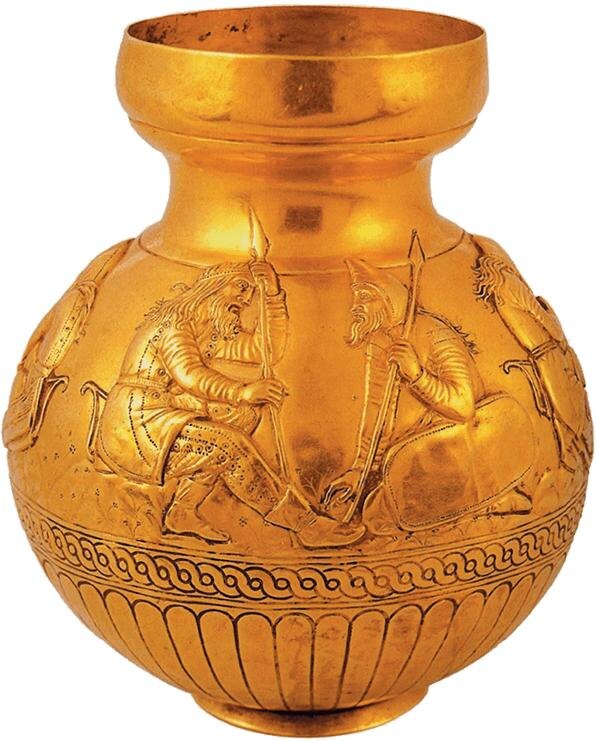 Скифы, изображенные на сосуде из кургана Куль-Оба. IV в. до н. э.
