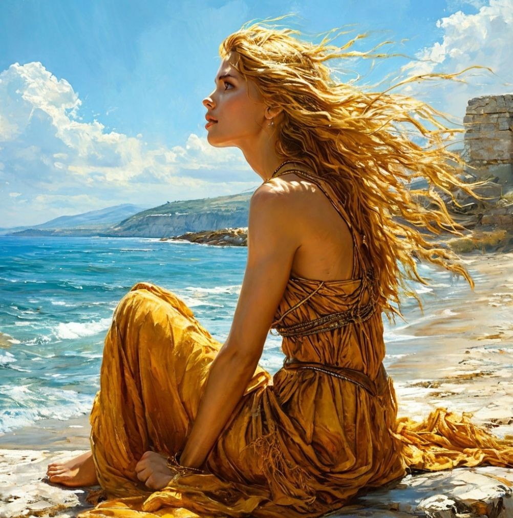 Прекрасная нимфа Сцилла с надеждой смотрит в своё будущее и ещё не подозревает, что оно ей принесёт.