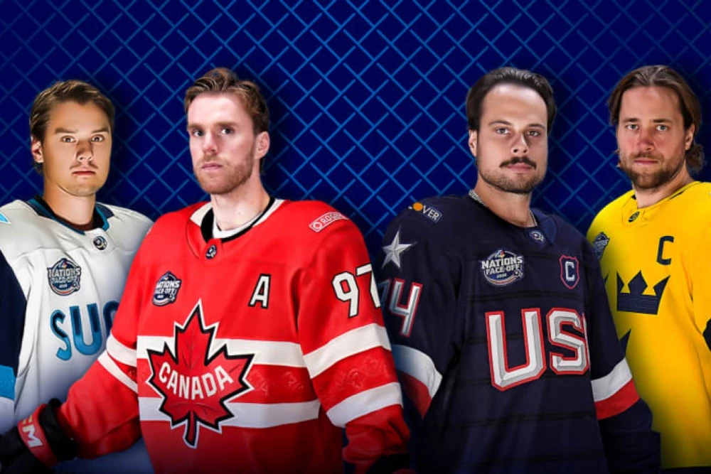 На фото слева-направо Себастьян Ахо (Финляндия), Конор МакДэвид (Канада), Остон Мэтьюс (США), Виктор Хэдман (Швеция).