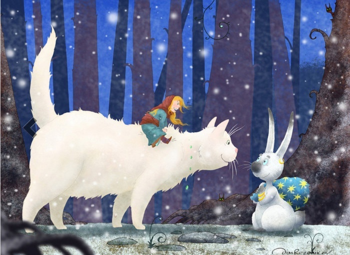 "Девочка и Белая кошка."Художник Дмитрий Резчиков