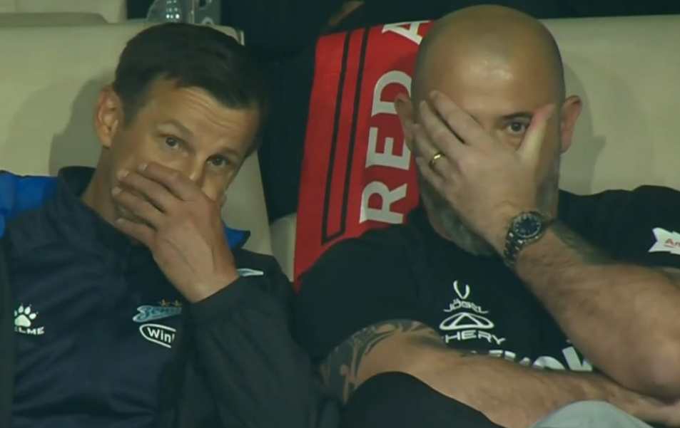 Сергей Семак досматривал финал Зимнего кубка РПЛ с трибуны в компании с удаленным Деяном Станковичем. Фото: соцсети