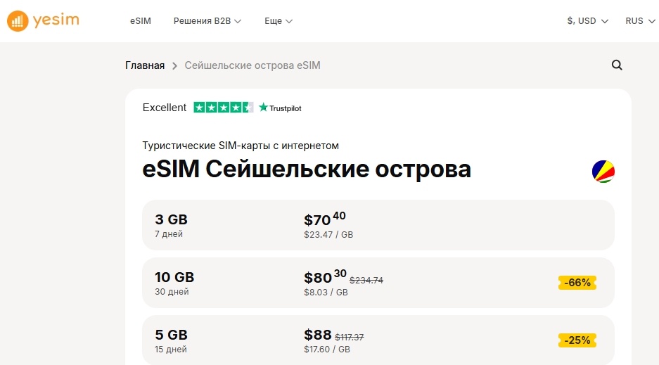 Тарифы от Yesim для Сейшельских островов