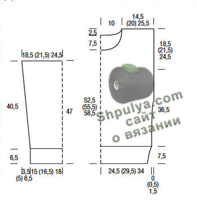 Выкройка вязаного женского пуловера спицами