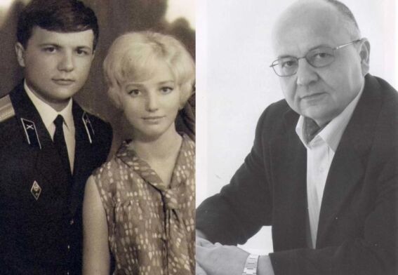 Советский офицер Владимир Резун с женой в молодости, справа - писатель Виктор Суворов в наше время