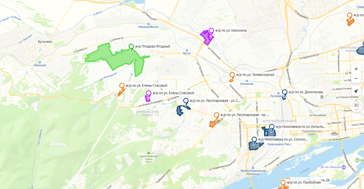     Опубликована карта всех проектов КРТ в Красноярске