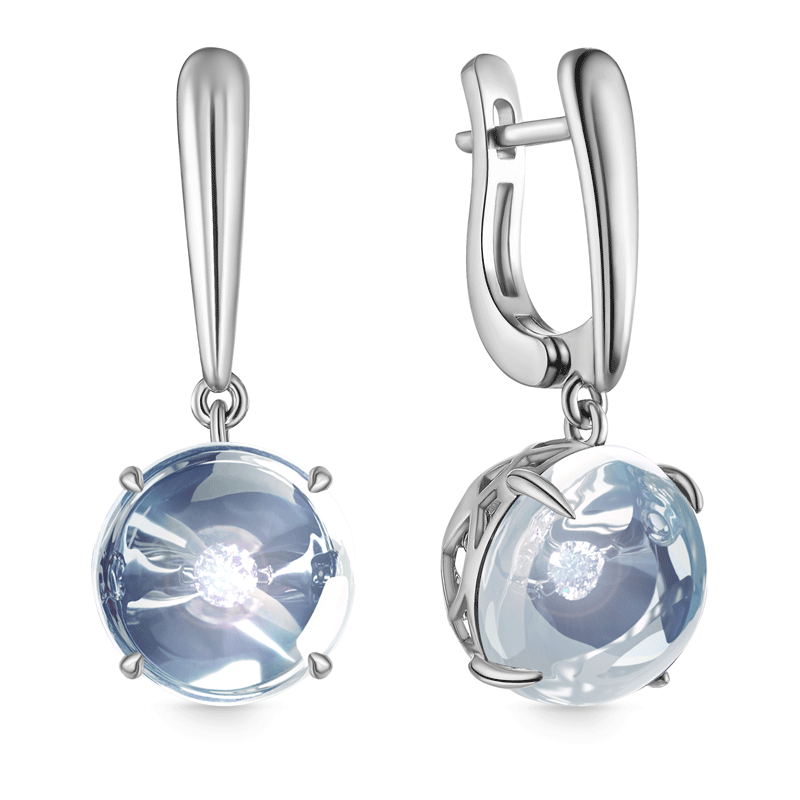 Любит выделяться — серьги из белого золота с топазом и бриллиантом