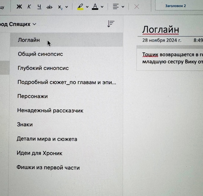 так выглядит разработка плана повести "Город Спящих: Иная грань"