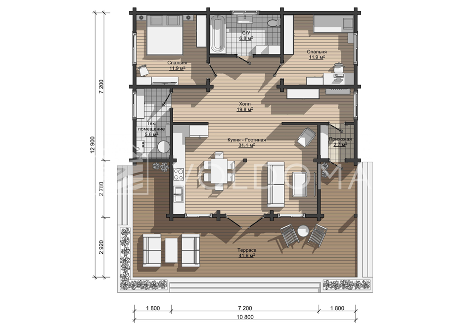 Планировка дома по проекту БД-132