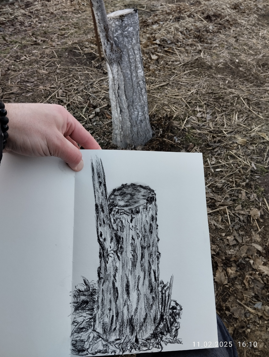 Рисунок углëм в скетчбуке. 