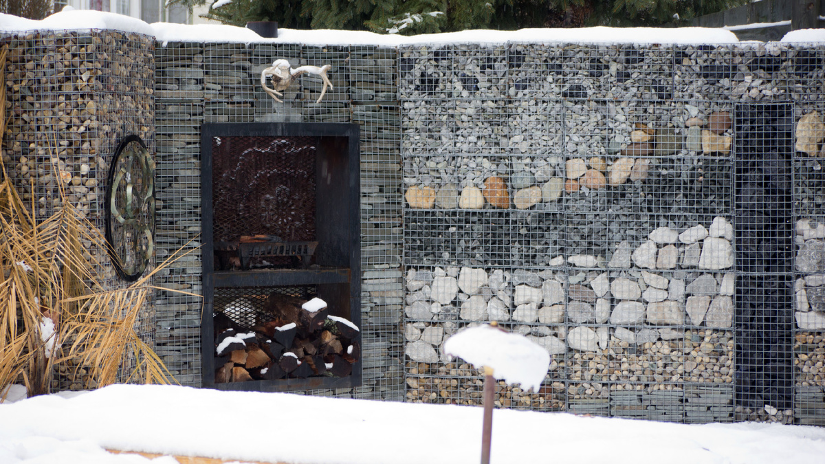 Применение габионов зимой.