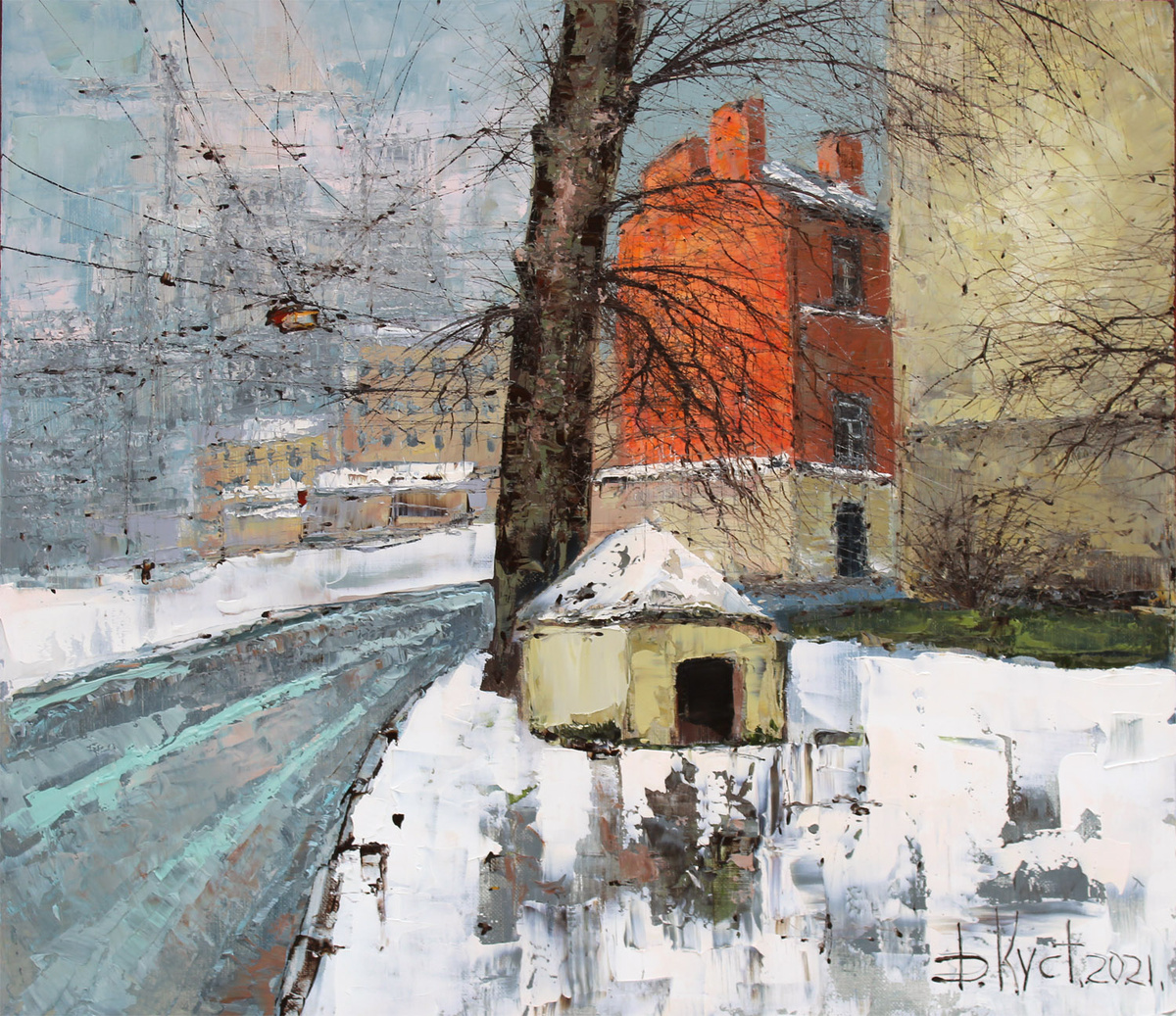 Художник Дмитрий Кустанович. Зимний город, рабочий район, 70x80 см, холст, масло, 2021