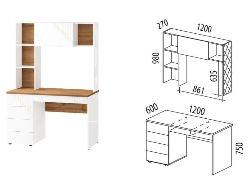 Размеры компьютерного стола из коллекции Монако-903