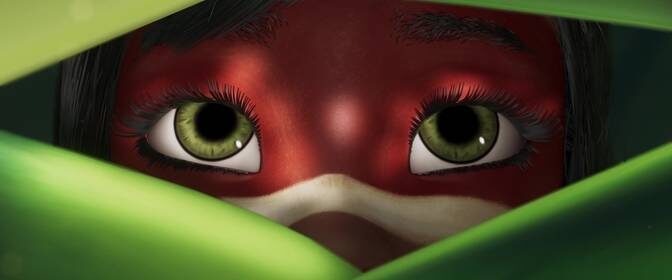 У амазонского ниндзя даже глаза сливаются с листвой (Кадр из мультфильма)