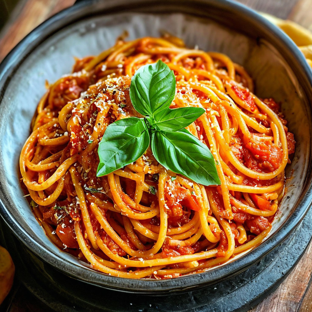 Паста с томатным соусом и базиликом 🍝 