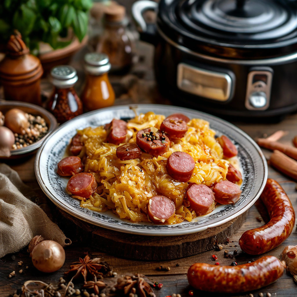 Готовые калбаски с тушённой капустой