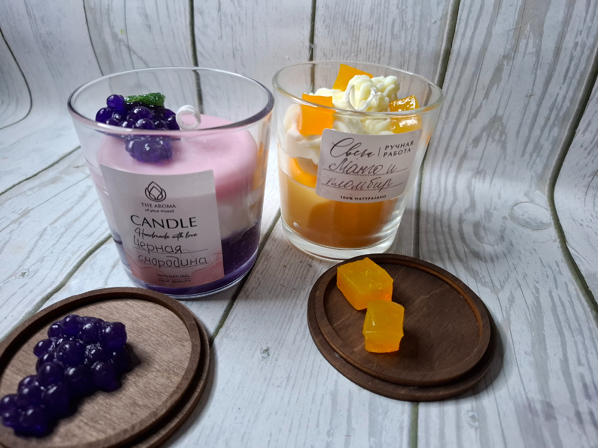 Свечи из соевого воска с добавлением гелевого воска.