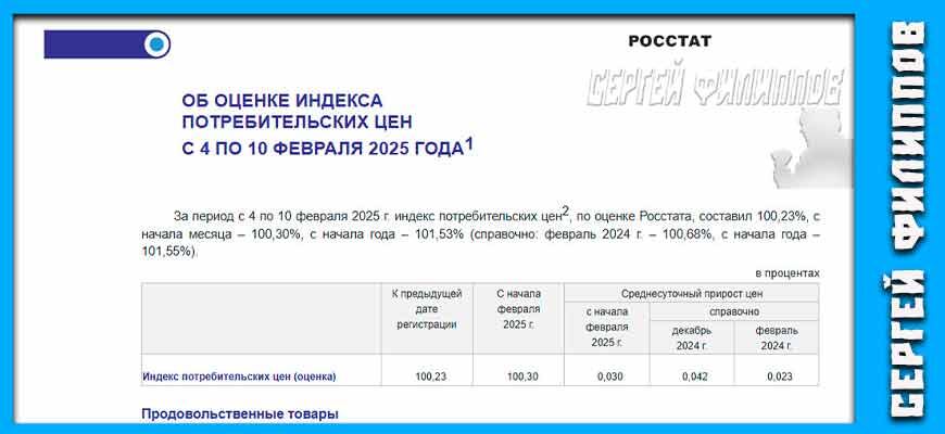 Данные по инфляции с 4-10 февраля, скриншот с сайта Росстат