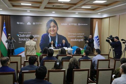 Пресс-конференция. Фото пресс-службы Федерации шахмат Узбекистана