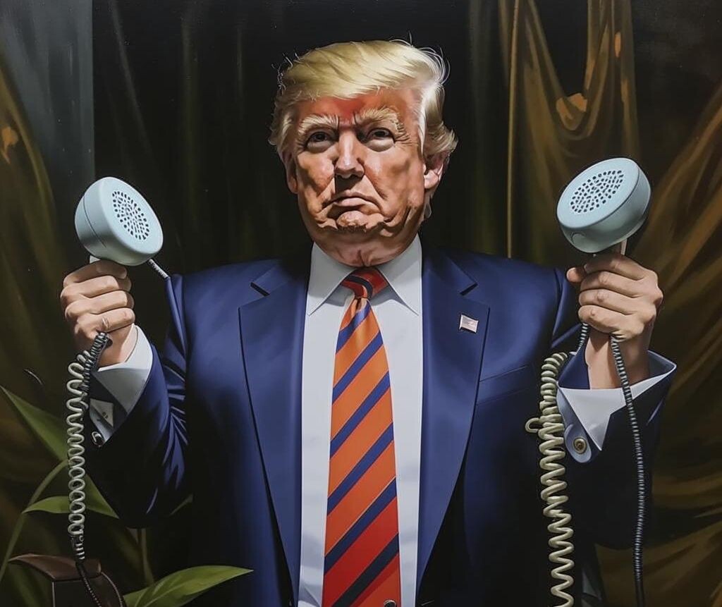 Примерно так нейросеть "Сбера" видит Трампа с двумя телефонными трубками