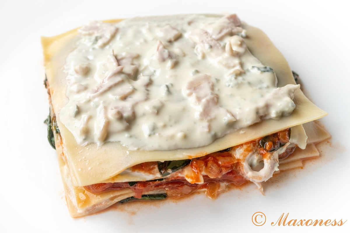 «Лазанья» с голубым сыром, шпинатом и ветчиной