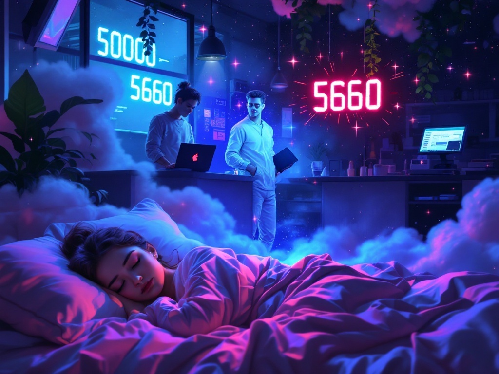    К чему такое снится: Художник изображает персонажа в магазине электроники у кассы. Сзади отображены составляющие цену на электронном дисплее, где числа увеличиваются с 5000 до 5660 рубле