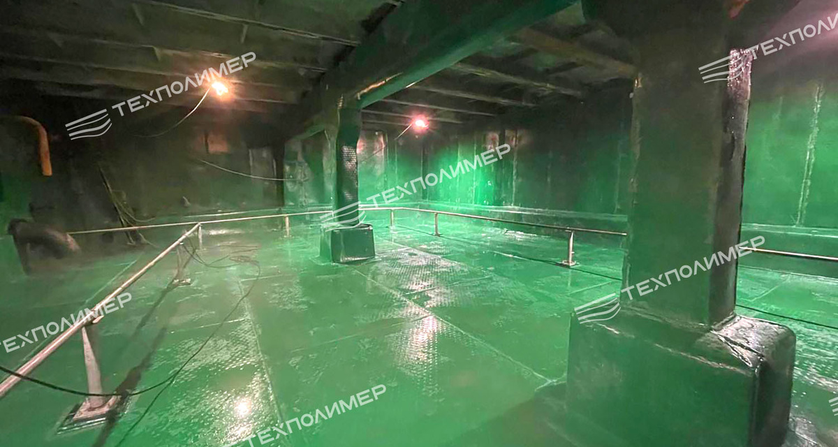 Футеровка анкерным листом железобетонного пожарного резервуара