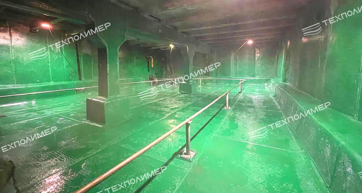 Футеровка анкерным листом железобетонного пожарного резервуара