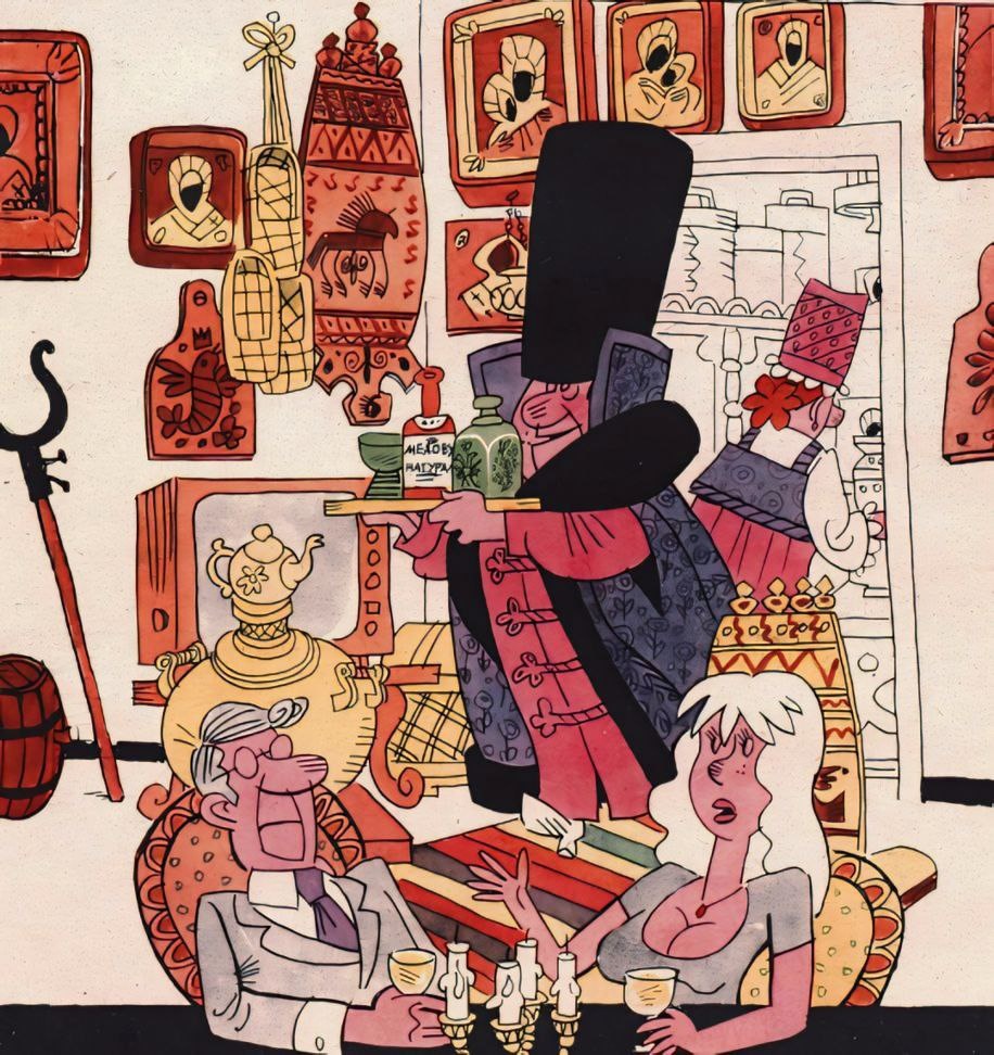  По-моему, Сидоровы  слишком уж увлеклись стариной! журнал "Крокодил" 1983г, художник Г. Андрианов