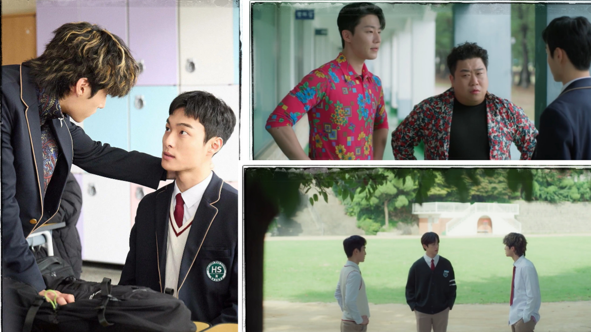 Коллаж создан автором этой статьи. В нем использованы кадры из дорамы "Бандит, ставший старшеклассником" 2024 года.