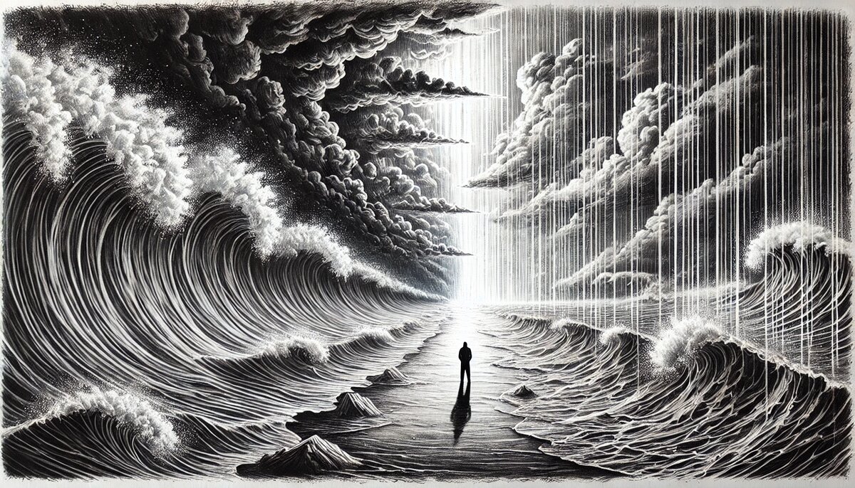 бурный океан и тучи как символ тревоги