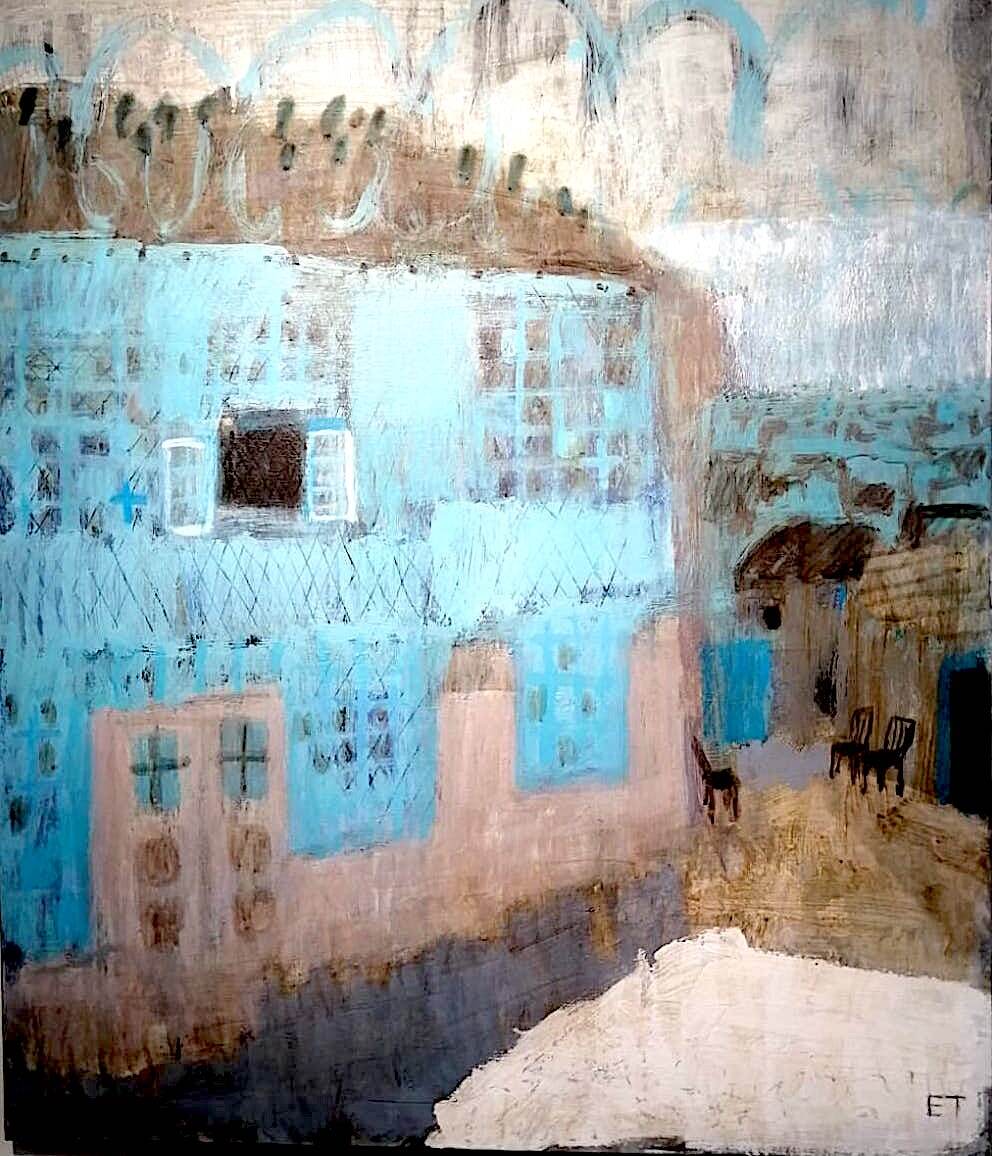 Разговоры о синем доме. Дербент. Холст/акрил. 2023