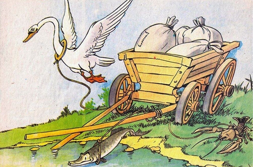иллюстрация к басне "Лебедь, рак и щука", фото из открытых источников