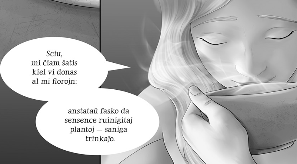 Кадр из Эсперанто-версии научно фантастического комикса "Дары бродячих льдов" на сайте mildegard.ru