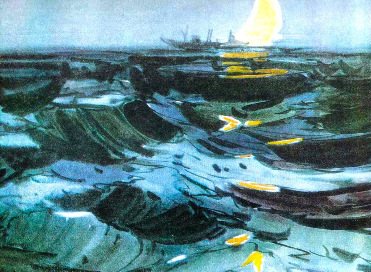 Николай Лой, «Месяц и море», акварель. Источник: museumsrussian.blogspot.com